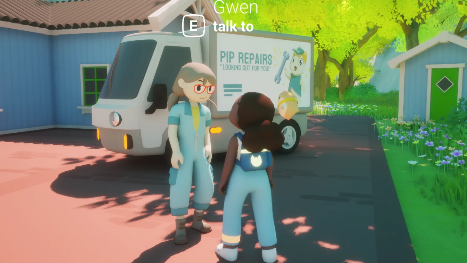 Fiona talking to Gwen the mechanic in front of her Pip Repairs van